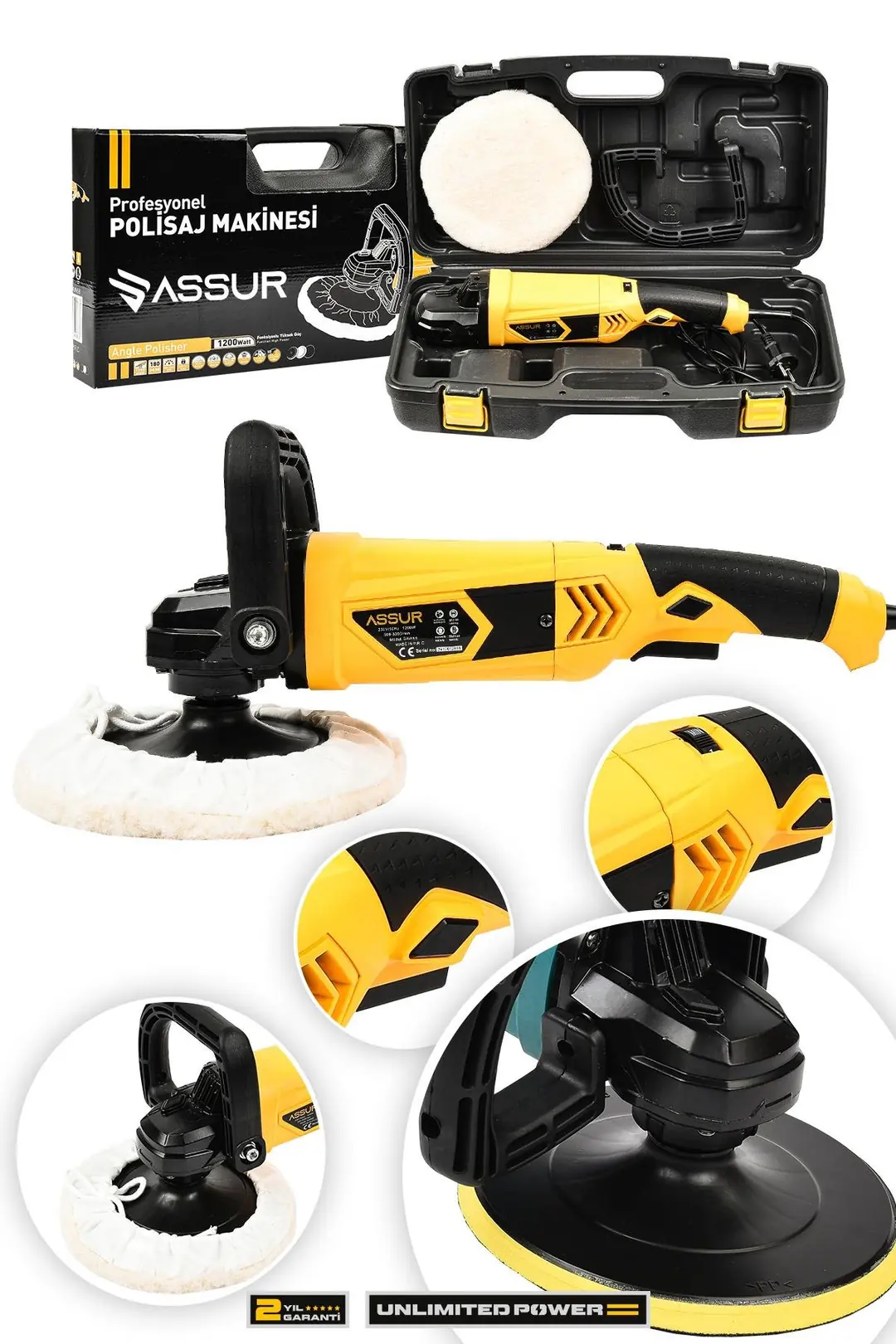 Assur 1200W Polisaj Makinesi Devir Ayarlı 6 Kademeli 180mm