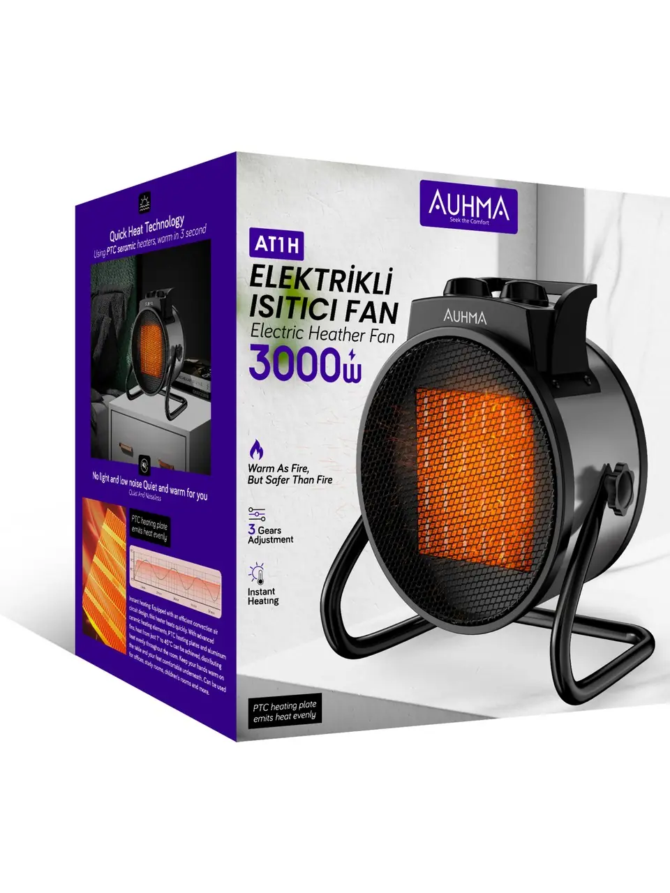 Auhma Isıtıcı Elektrikli 3000W Fan 2.5 Kg 27x17x28.5 cm