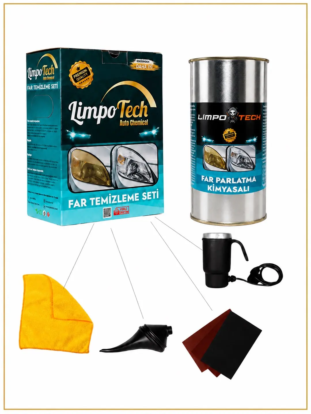 Limpotech Buharlı Far Temizleme - Parlatma Seti (1 Kg Solüsyonlu)