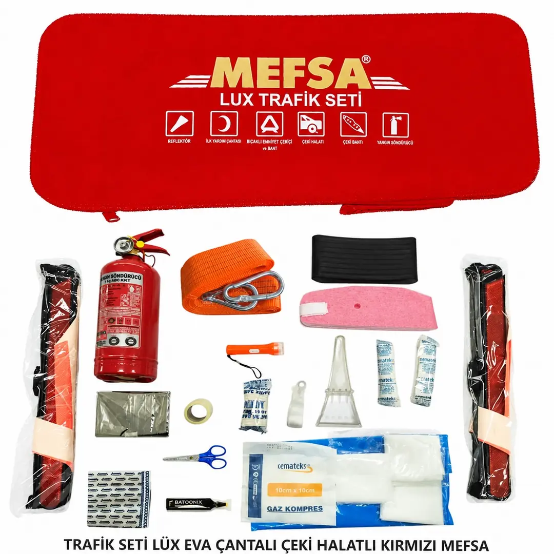 Mefsa Trafik Seti Lüx Eva Çantalı Çeki Halatlı - Kırmızı