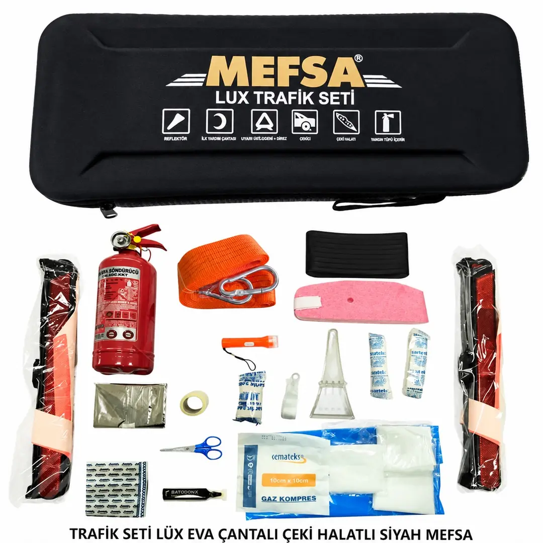 Mefsa Trafik Seti Lüx Eva Çantalı Çeki Halatlı - Siyah