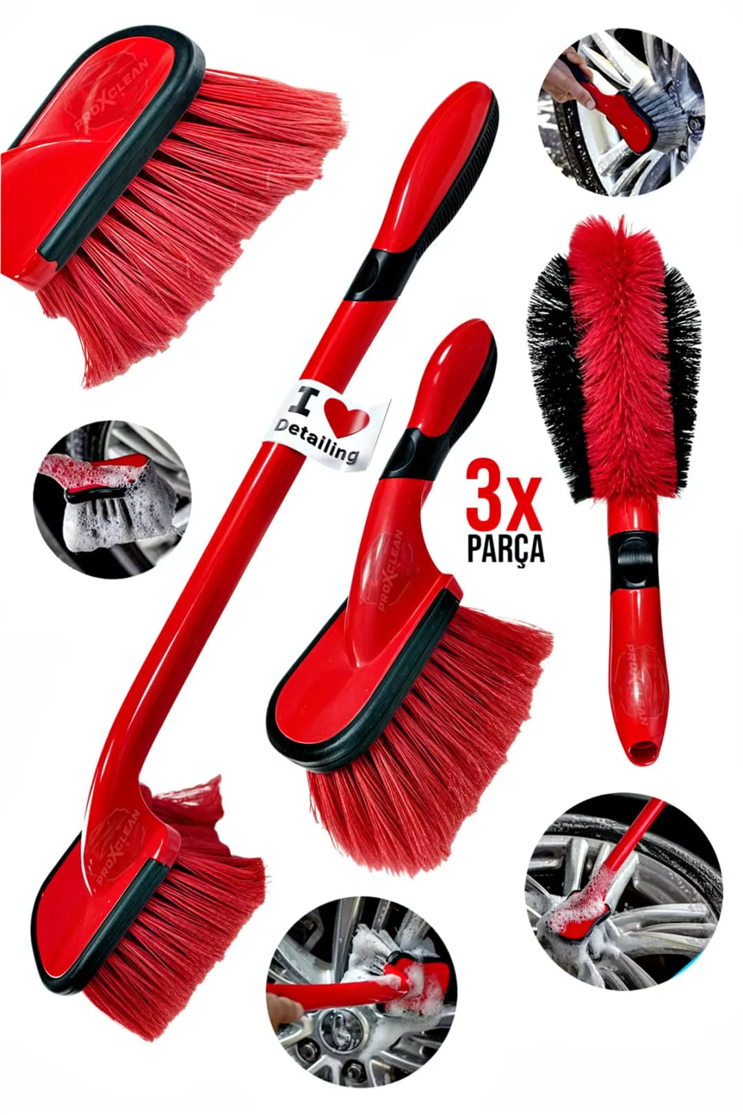 Rvz Premium 3'lü Jant , Lastik, Davlumbaz Detay Temizleme Fırça Seti