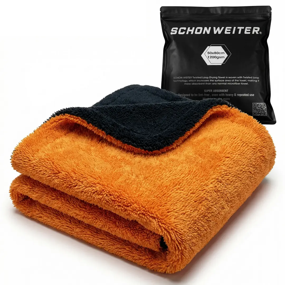 Schön Weiter - Extra Emici Premium Mikrofiber Twist Araç Oto Kurulama Havlusu ( Turuncu ) 1200 GSM – 50x80 cm