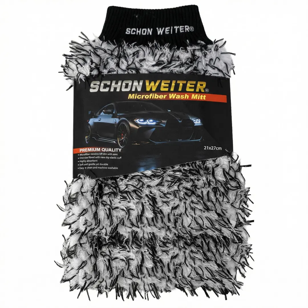 Schön Weiter Peluş Çift Taraflı Mikrofiber Araç Oto Yıkama Eldiveni – Siyah Beyaz Profesyonel
