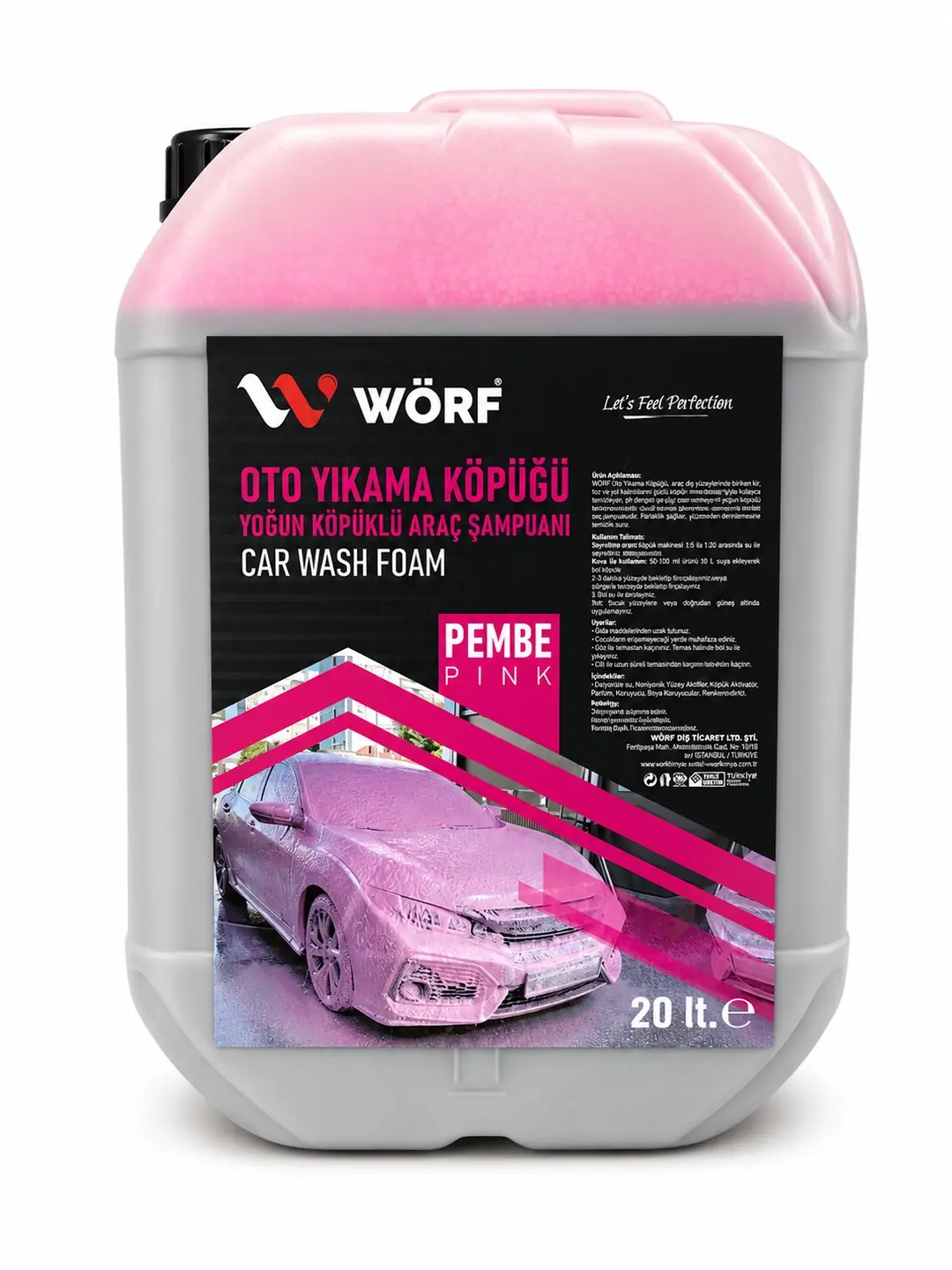 Wörf %90 Cilalı Yoğun Köpük Pembe Oto Şampuanı 20 LT.