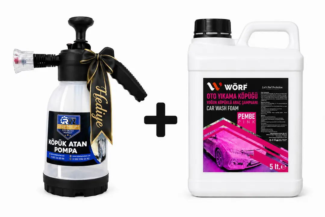 Wörf %90 Cilalı Yoğun Köpük Pembe Oto Şampuanı 5 LT. + 2 Lt Basınçlı Köpük Atan Pompa 🎁
