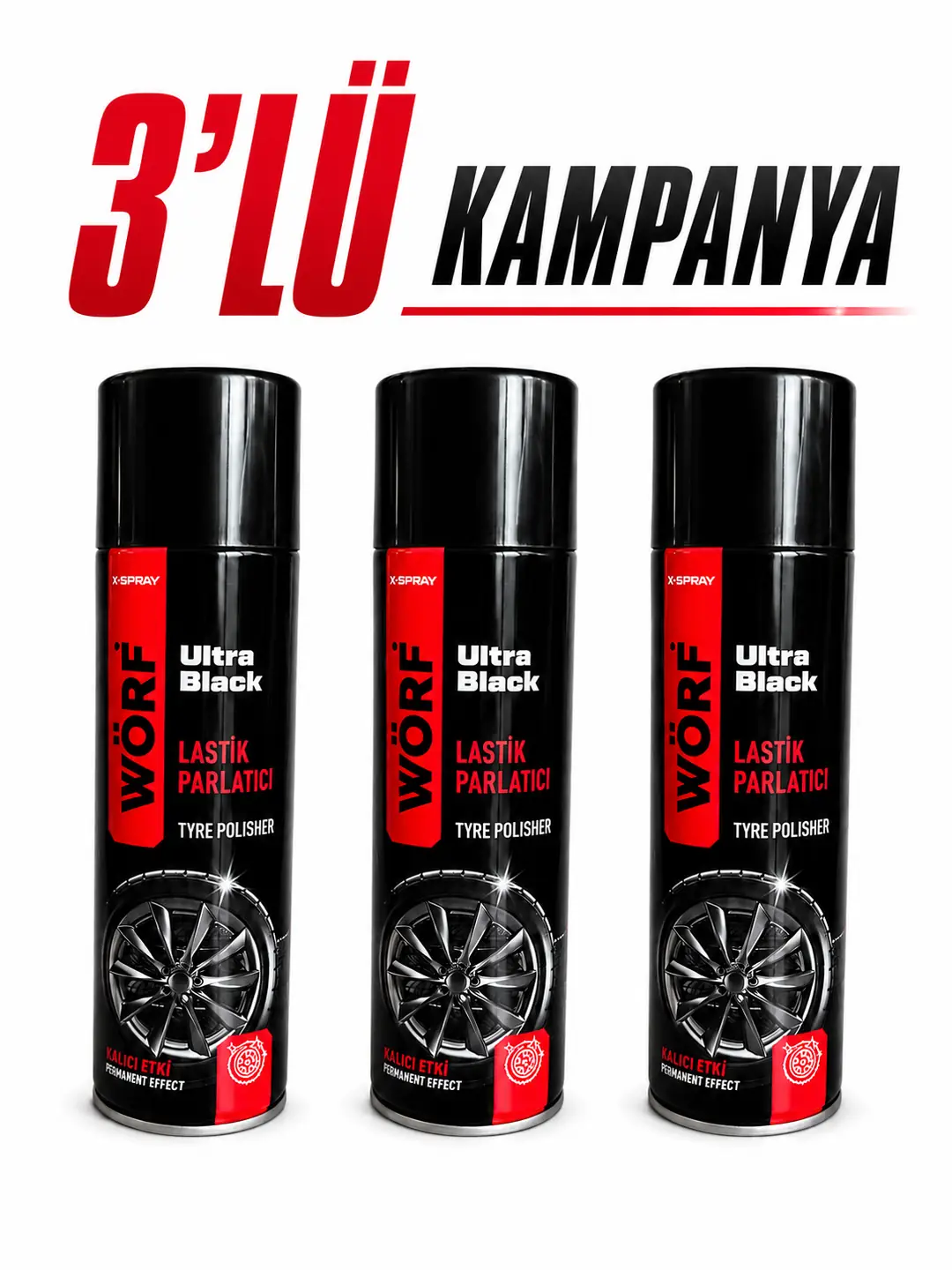 Wörf Lastik Parlatıcı Aerosol Sprey 500 ML - 3’lü Avantaj Paketi