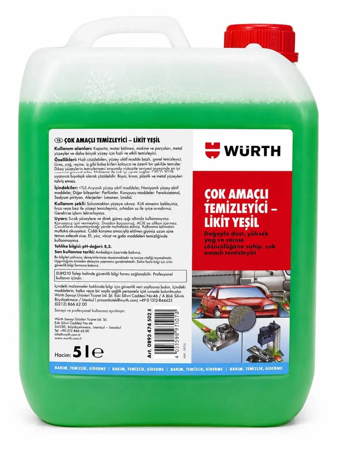 Würth Lıquıd Green - Araç Dış ve Çok Amaçlı Temizleyici  5 Lt